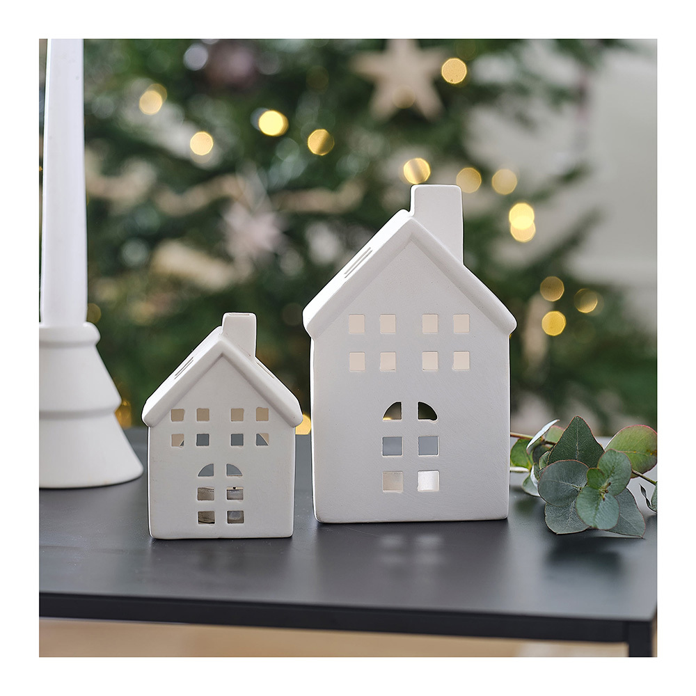 White Christmas White Ceramic House Tealight Holders 2 Pack Amscan