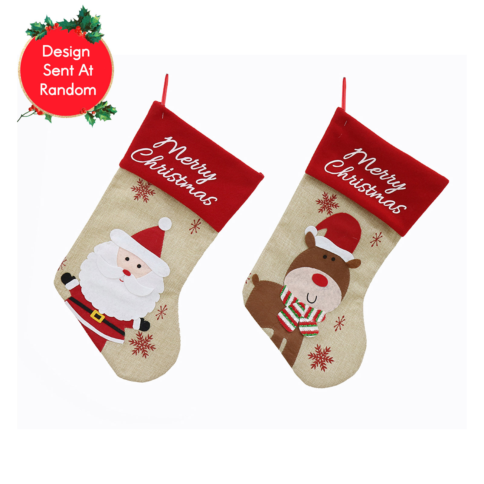 Character Motif Stocking Red-vintage Assorted 40cm - FESTIVE MAGIC