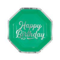 Green Foil Stamped Octagonal Paper Plates 20cm 8 Pack