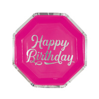 Pink Foil Stamped Octagonal Paper Plates 23cm 8 Pack
