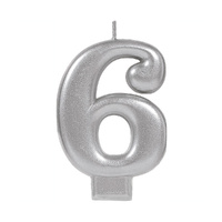 Candle Number Moulded Metallic Silver #6