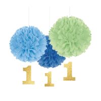1st Birthday Boy Fluffy Decorations & Glittered Cutouts 3 Pack