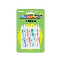 Multicolour  Happy Birthday'Day Print Candles 8 Pack