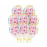 Bold Neon stars On Diamand Clear  30cm 12 Pack Balloons