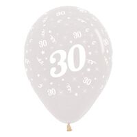  30cm Age 30 Crystal Clear Latex Balloons 6 Pack
