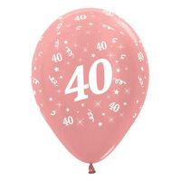  30cm Age 40 Metallic Rose Gold Latex Balloons 6 Pack