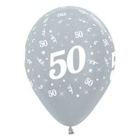  30cm Age 50 Satin Pearl Silver Latex Balloons 6 Pack