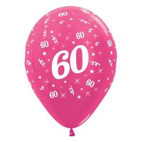  30cm Age 60 Metallic Fuchsia Latex Balloons 6 Pack