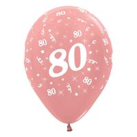  30cm Age 80 Metallic Rose Gold Latex Balloons 6 Pack