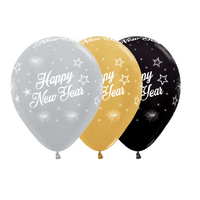 30cm Sempertex Happy New Year Stars Latex Balloons 12 Pack
