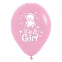 30cm It's A Girl Teddy Fashion Pink Latex Balloons 25 Pack