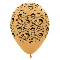 30cm Graduation Smiley Faces Metallic Gold Latex Balloons 6 Pack