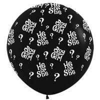 90cm He or She Question Marks Fashion Black Latex Balloons 1 Pack