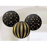 Glitz & Glam Lanterns Black & Gold Hot stamped 3 Pack