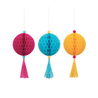 Honeycomb Ball Decorations With Tassel Assorted Colours 3 Pack