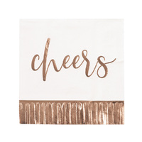 Cheers Rose Gold Foil Stamped Fringe Beverage Napkins 2ply 16 Pack