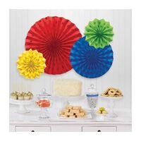 Glitter Fans Hanging Decorations Rainbow Colours 4 Pack