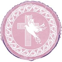 45cm Dove Cross Pink  Foil Balloon Packaged