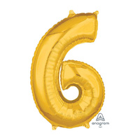 Mid-Size Shape Gold Number 6. Foil Balloon