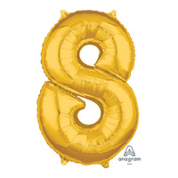 Mid-Size Shape Gold Number 8. Foil Balloon
