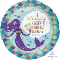 45cm Standard Holographic Mermaid Wishes & Kisses Foil Balloon