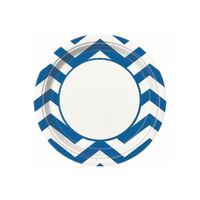 Chevron Royal Blue Paper Plates 22cm 8 Pack