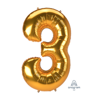 SuperShape Jumbo Number 3 Gold 81cm x 134cm Foil Balloon