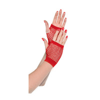 Red Short Fishnet Gloves