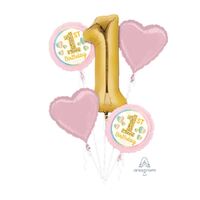 Bouquet Girl 1st Birthday Pink & Gold Foil Balloons