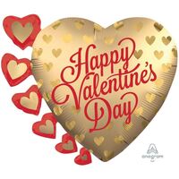 SuperShape XL Happy Valentine's Day Satin Infused Pretty Gold Hearts Foil Balloon