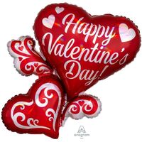 SuperShape Happy Valentine's Day Swirly Hearts Holographic Iridescent Foil Balloon