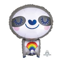 Standard Shape XL Sloth with Rainbow Foil Balloon