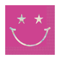 Rainbow Vibes Smiley Face Foil Stamped Luncheon Napkins 2ply 33cm x 33cm 16 pack