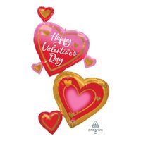 Giant Multi-Balloon Happy Valentine's Day Pink, Gold & Red Foil Balloons