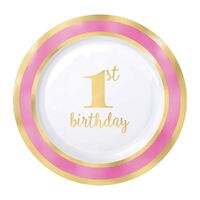 1st Birthday Pink Plates Hot Stamped 19cm 10 Pack