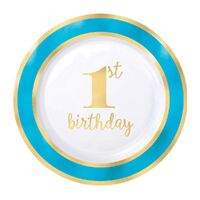 1st Birthday Blue Plates Hot Stamped 19cm 10 Pack