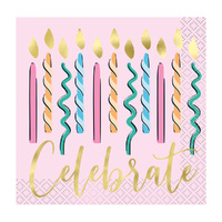 Rainbow Birthday Sweets Foil Stamped Beverage Napkins 2ply 16 Pack