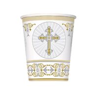 Radiant Cross Gold & Silver Paper Cups 8 Pack 270ml
