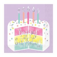 Pastel Cake "Happy Birthday" Foil Stamped Luncheon Napkins 2ply 16 Pack