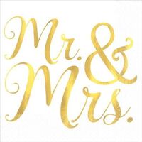 Mr & Mrs Beverage Napkins Foil 16 Pack