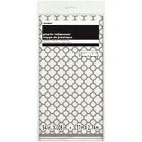 Quatrefoil Silver Plastic Tablecover 