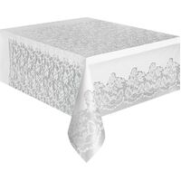 White Lace Plastic Tablecover Rectangle 