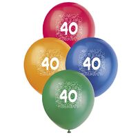30cm No 40 - Assorted Colours Printed Balloons 6 Pack