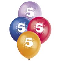 30cm No 5 - Assorted Colours Printed Balloons 6 Pack