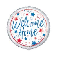 45cm Red, White, Blue Welcome Home Foil Balloon Packaged