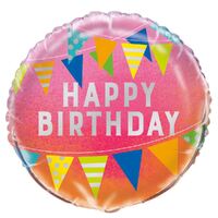 45cm Pink Ombre Happy Birthday  Foil Balloon Packaged