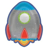 Blast Off Birthday Rocket Shaped Metallic Lunch Plates 19cm 8 Pack