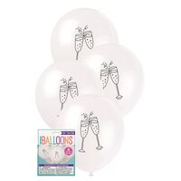 30cm Champagne Glass White Printed Balloons 8 Pack