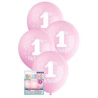 30cm Printed Balloon-1st Stars Pink  Printed Balloons 8 Pack
