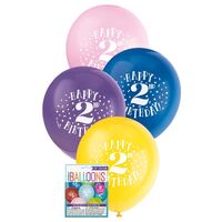 30cm Printed Balloon - 2nd Happy Birthday Printed Balloons 8 Pack